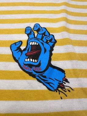 Santa Cruz Screaming Hand Striped T-Shirt Yellow White Size M Skate Indie Street